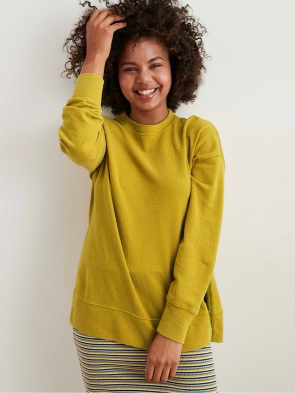 Aerie Oversized Crewneck Golden Mustard Yellow Tunic Sweater Size Large
